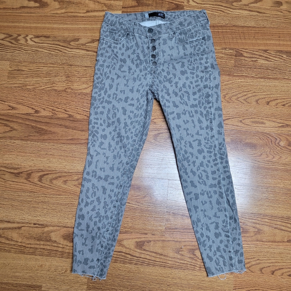 KUT From the the Kloth Womens Grey Leopard Connie High Rise Ankle Skinny Jean